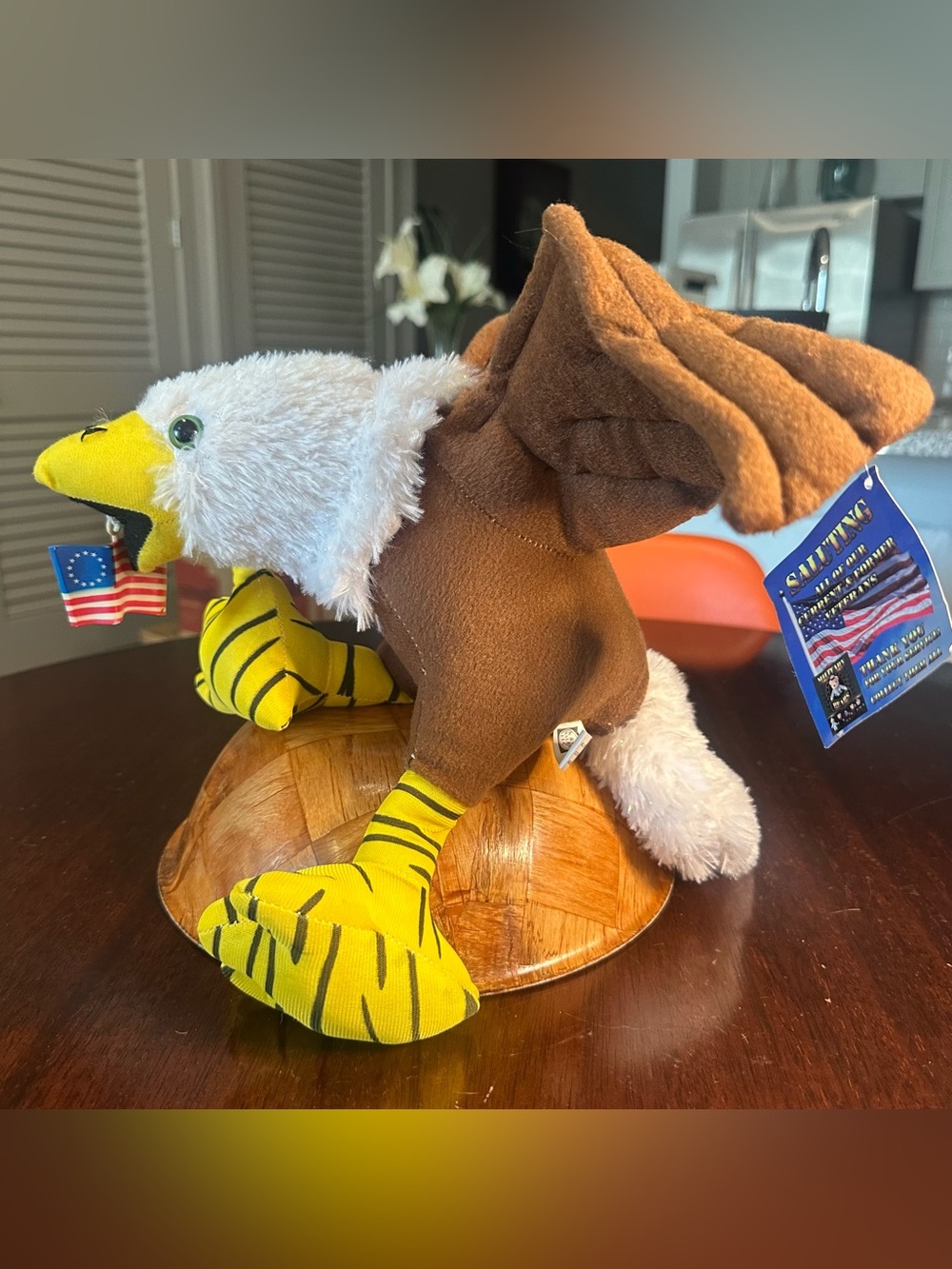 Vintage Rare K&K Bald Eagle Plush Military Bear Stuffed Animal American Flag Toy